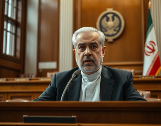 Iranian lawmaker speaking at a parliamentary session, dismissing US-Iran peace hopes.