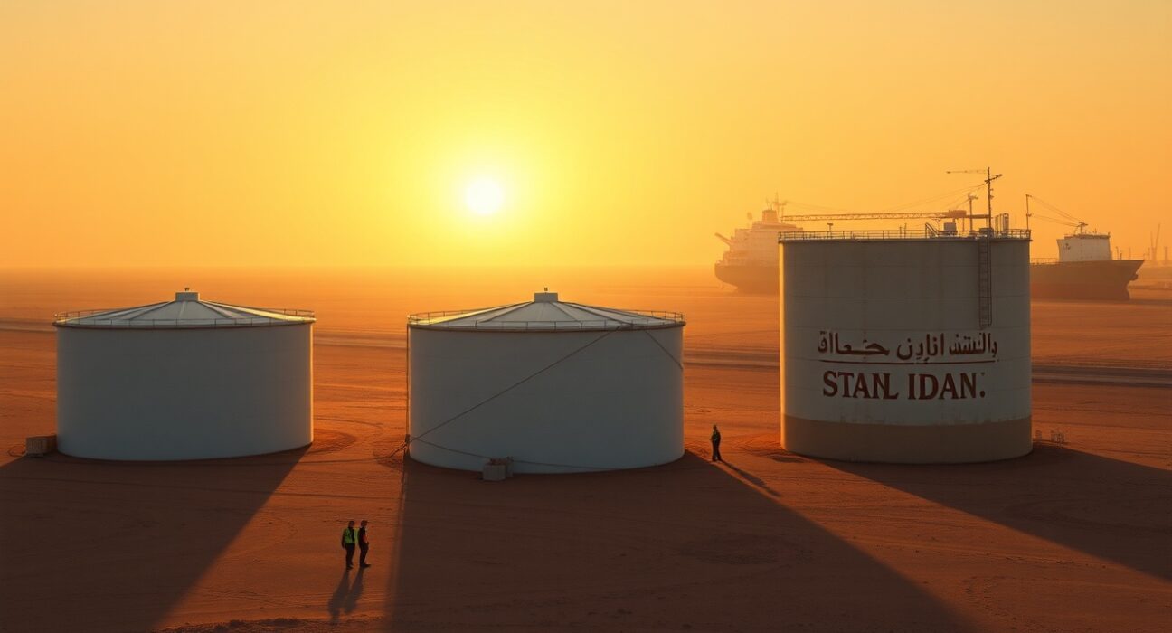 Oil storage tanks in Iran facing capacity limits due to time constraints on Iranian oil output, as warned by Societe Generale.