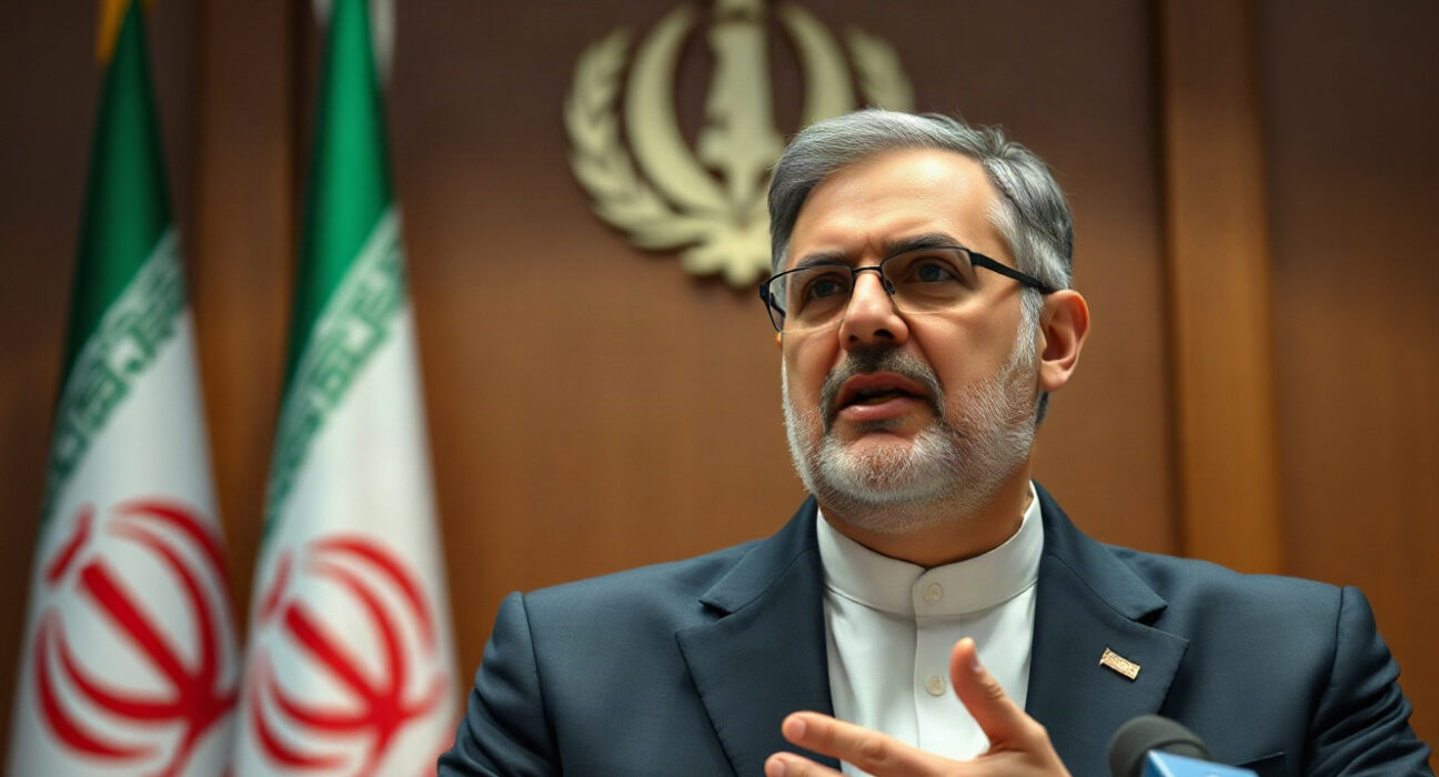 Iranian Foreign Minister Abbas Araghchi speaking at a press conference