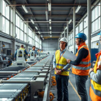 Workers on a factory floor in Ireland, representing the country's manufacturing sector expansion.