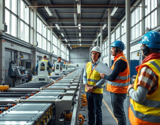 Workers on a factory floor in Ireland, representing the country's manufacturing sector expansion.