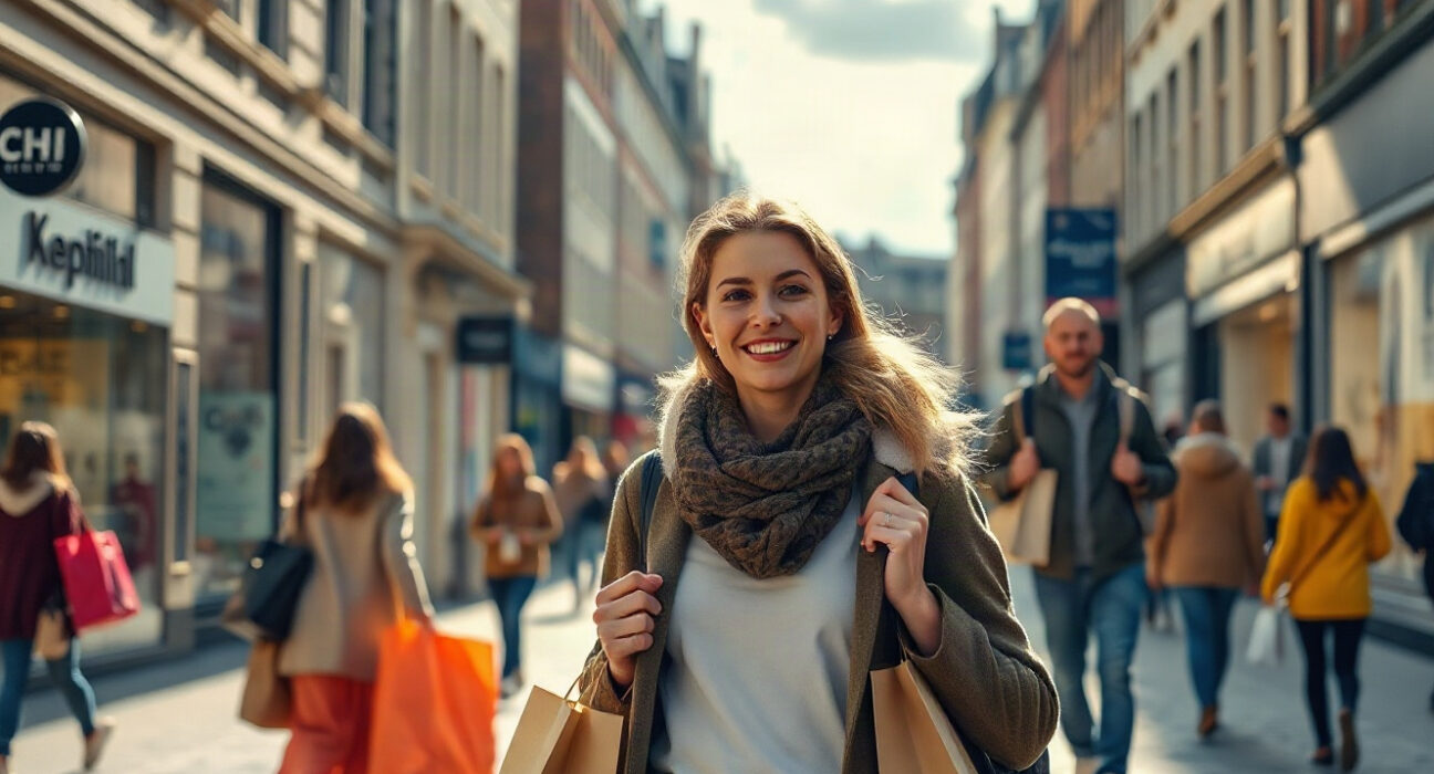Shoppers on a Dublin street reflecting improved consumer confidence in Ireland.