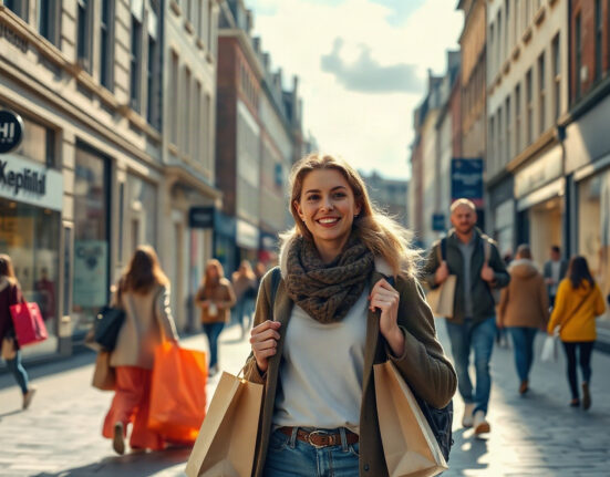 Shoppers on a Dublin street reflecting improved consumer confidence in Ireland.