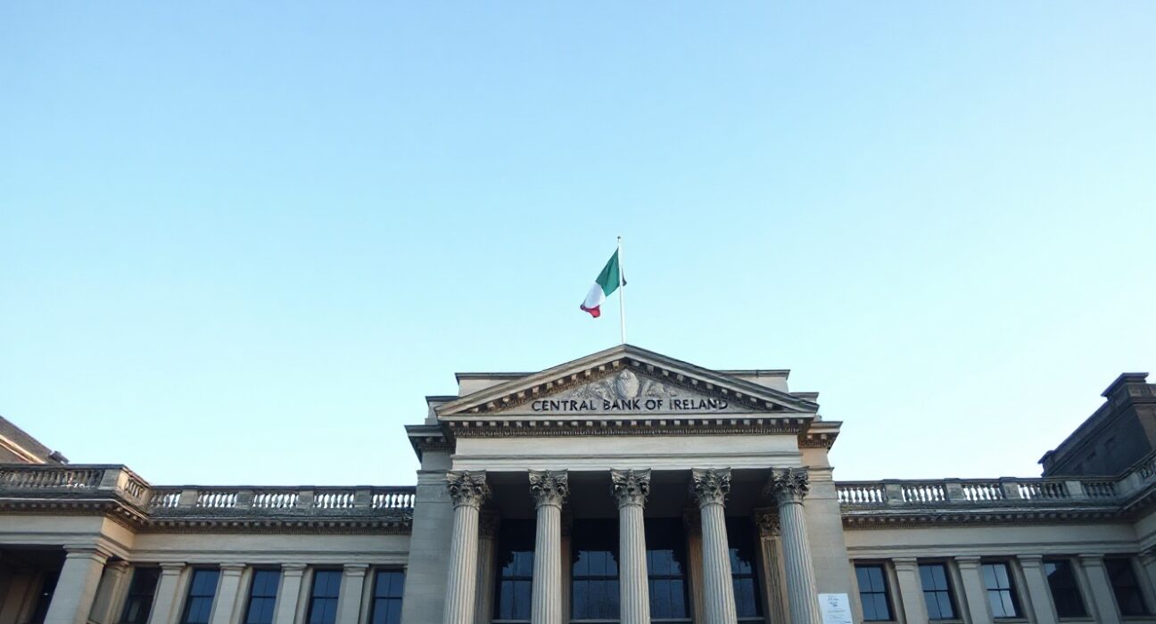 Central Bank of Ireland building in Dublin, representing the country's inflation report.
