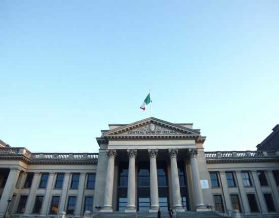 Central Bank of Ireland building in Dublin, representing the country's inflation report.