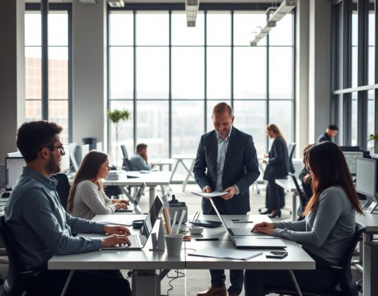 Professionals working in a modern Dublin office, representing Ireland's expanding services sector.