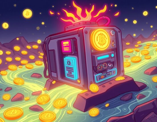 Strategic illustration of a Bitcoin mining company's powerful financial growth through a convertible note issuance.