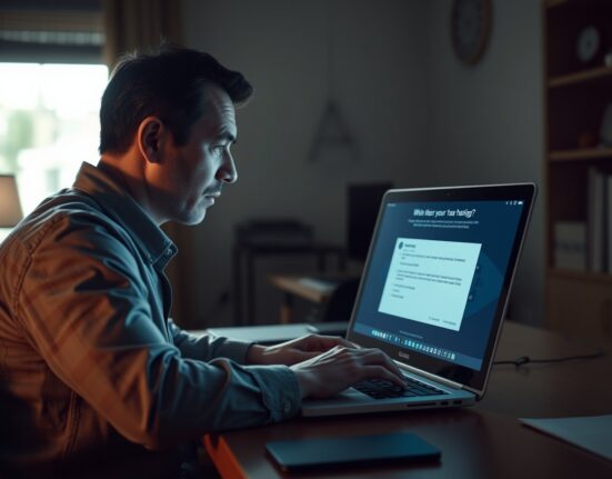 Taxpayer viewing a fraudulent IRS digital asset compliance portal on a laptop