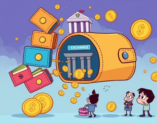 Cartoon illustration showing IRYS airdrop exploitation through multiple wallets funneling tokens