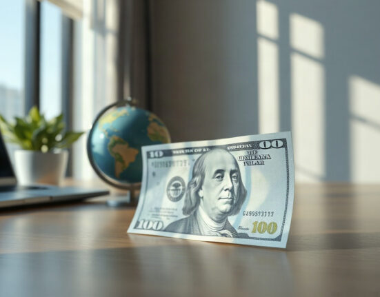 US dollar banknote and globe on a desk, symbolizing global currency markets