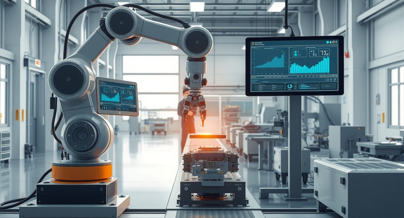 ISM Manufacturing PMI data reflects steady activity in a modern automated factory.