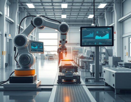 ISM Manufacturing PMI data reflects steady activity in a modern automated factory.