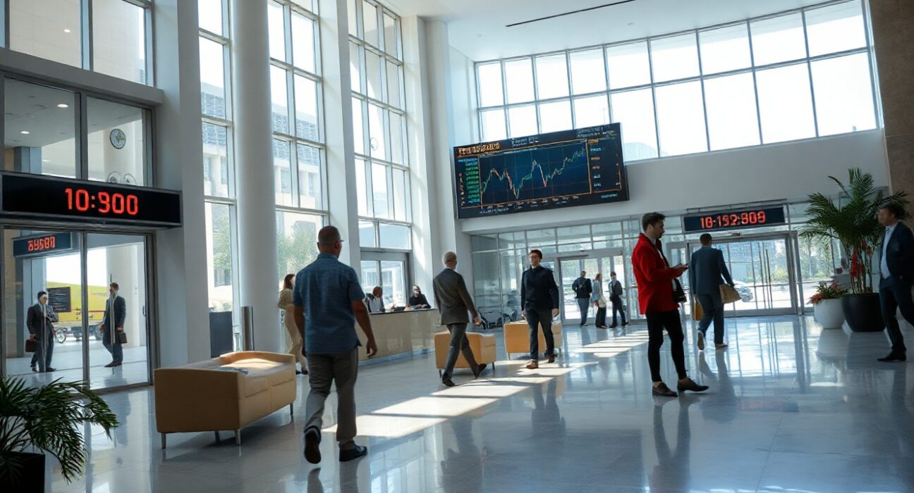 Professional services office lobby with subdued economic sentiment