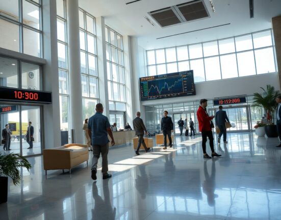 Professional services office lobby with subdued economic sentiment