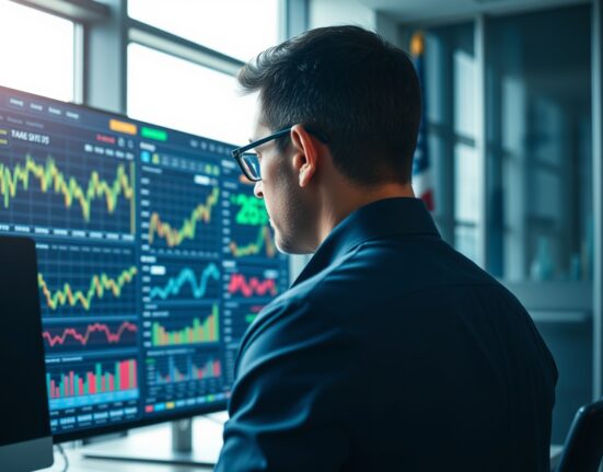 Financial analyst reviewing ISM Services PMI economic data on a large screen