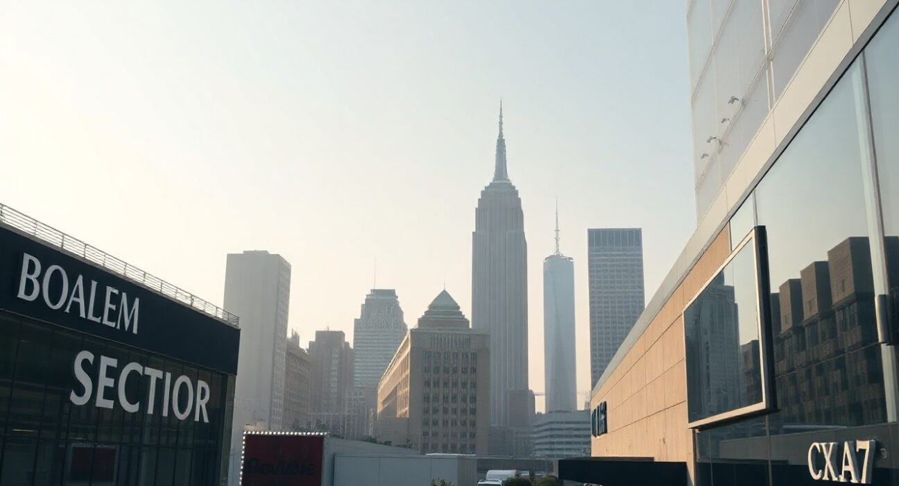 US city skyline at dawn representing the services sector economic outlook
