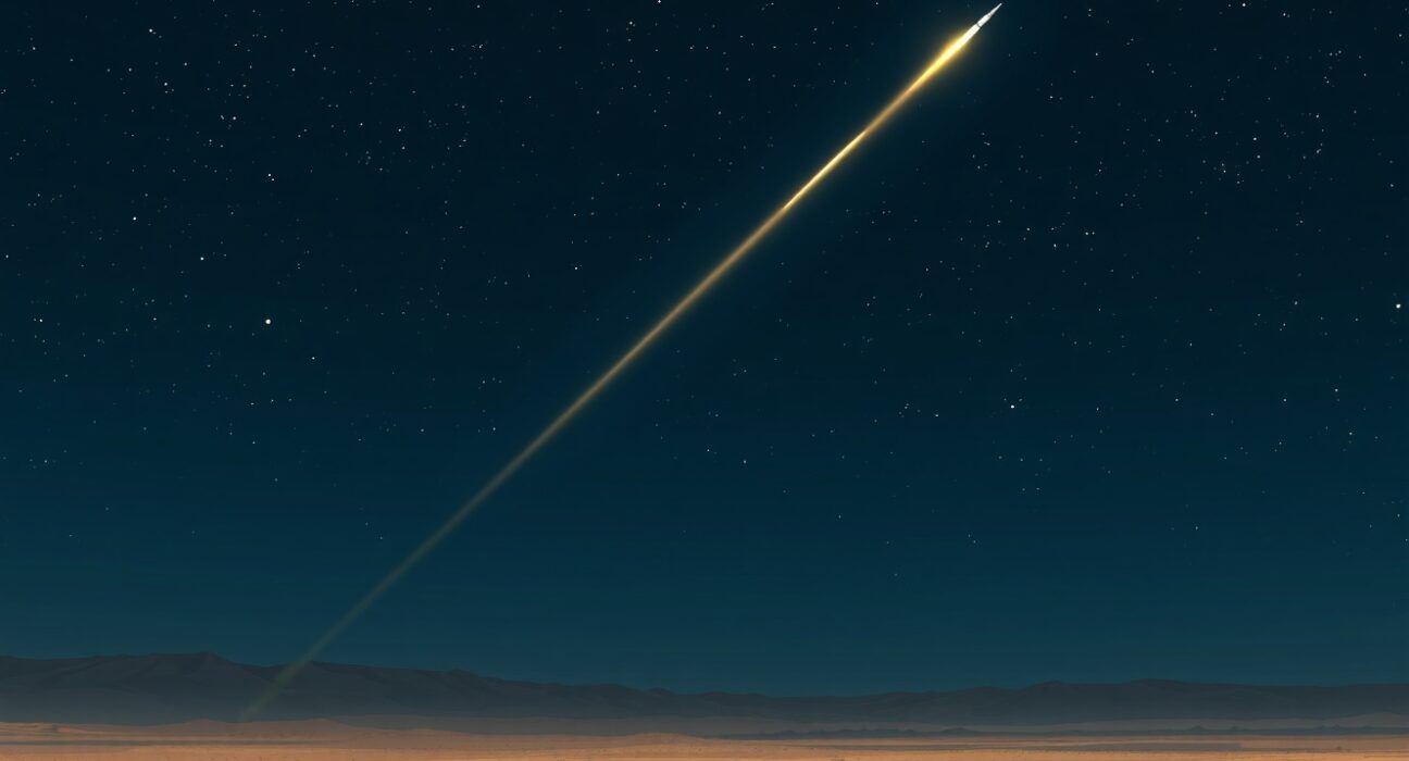 Illustration of a missile launch detected by Israeli military from Iran, representing regional security threat.