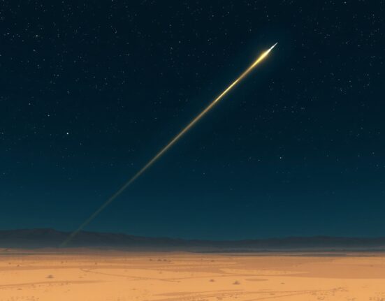 Illustration of a missile launch detected by Israeli military from Iran, representing regional security threat.