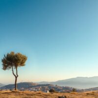 Dawn skyline over a quiet Lebanese village after the Israel-Hezbollah ceasefire agreement