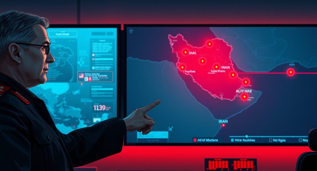 Israel defense minister reviewing strike targets on Iranian energy infrastructure map in command center