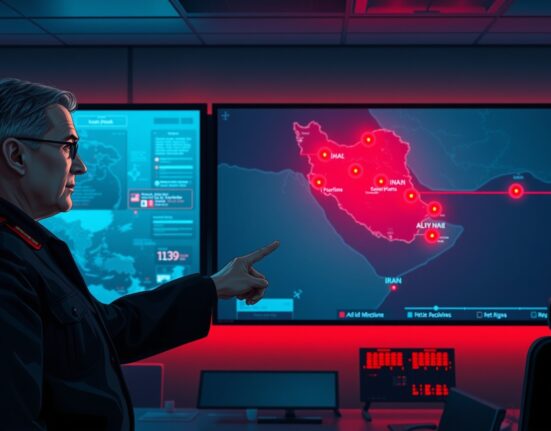 Israel defense minister reviewing strike targets on Iranian energy infrastructure map in command center