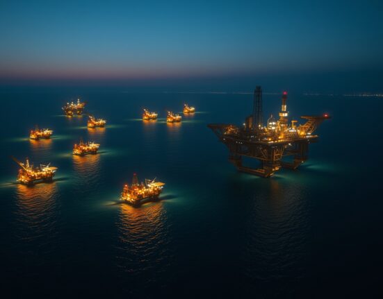 Aerial view of Iran's South Pars gas field complex in the Persian Gulf following reported Israeli military action.