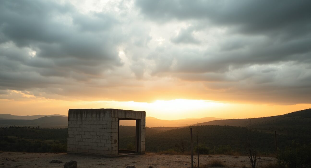 Southern Lebanese landscape near Barashit following Israeli military shelling in the region.