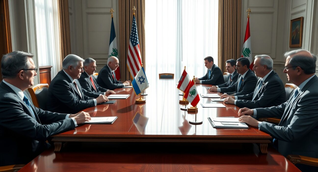 Diplomatic meeting between Israeli and Lebanese delegations at U.S. State Department negotiations