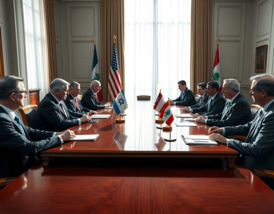 Diplomatic meeting between Israeli and Lebanese delegations at U.S. State Department negotiations