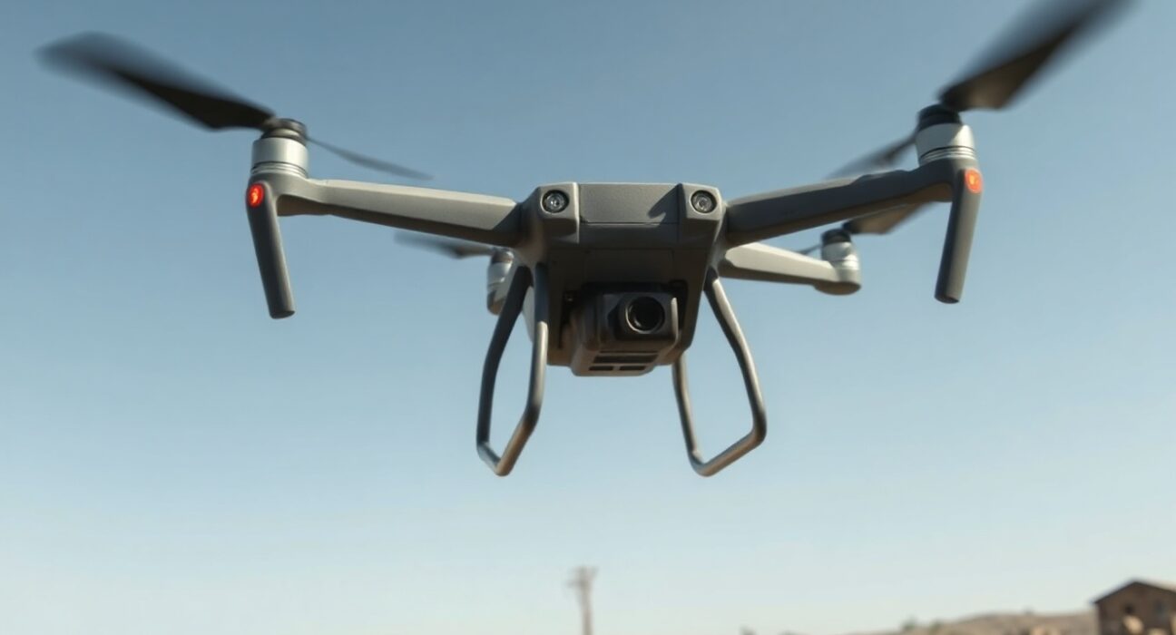 Drone flying over a village in southern Lebanon during a military strike
