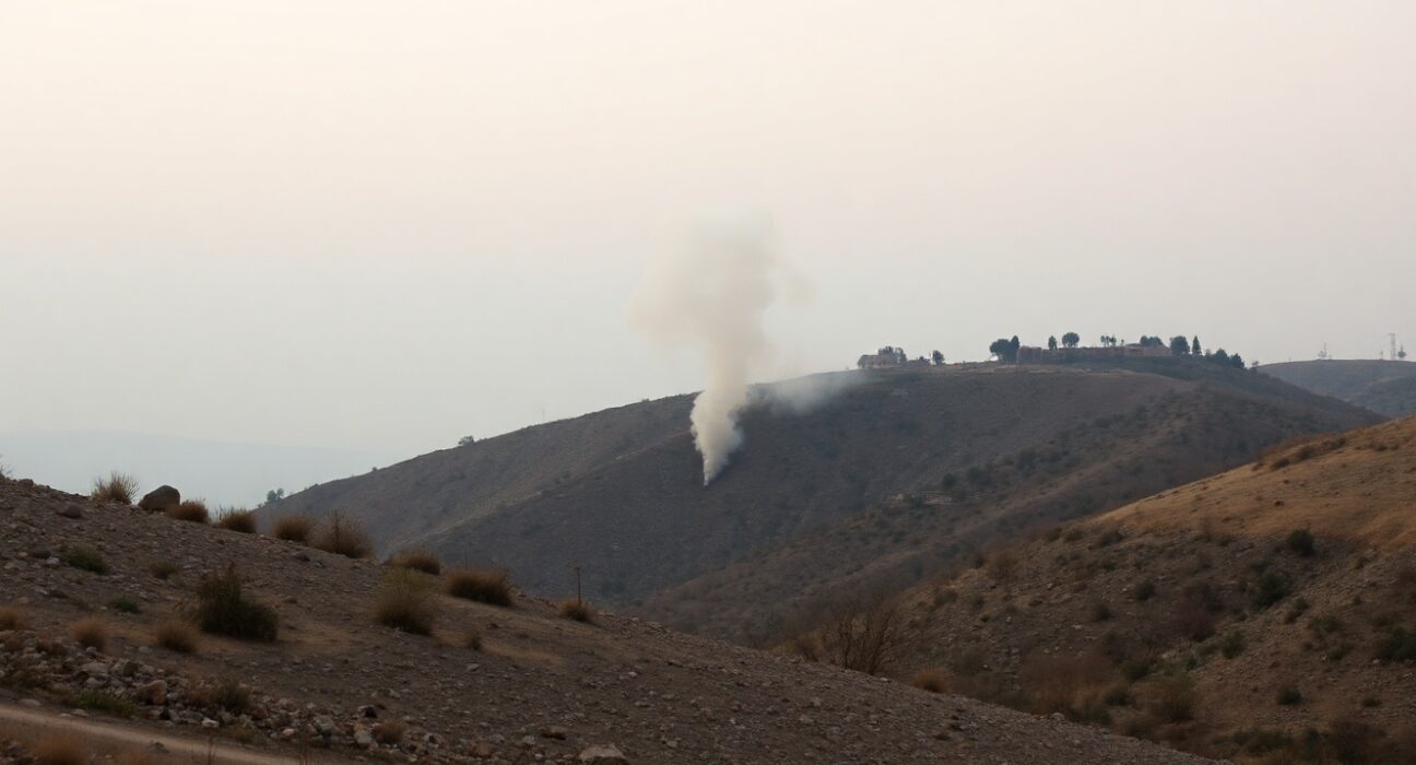 Smoke rises from a hillside in southern Lebanon after an Israeli artillery strike amid clashes with Hezbollah.