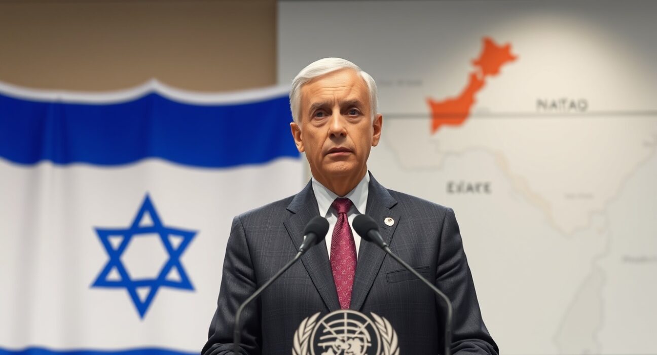 Israel UN envoy expresses doubt over Lebanon ceasefire extension during a press conference, highlighting diplomatic uncertainty.