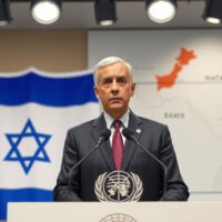Israel UN envoy expresses doubt over Lebanon ceasefire extension during a press conference, highlighting diplomatic uncertainty.