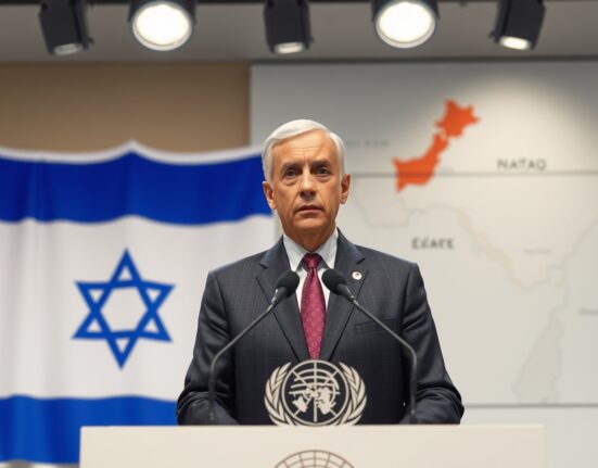 Israel UN envoy expresses doubt over Lebanon ceasefire extension during a press conference, highlighting diplomatic uncertainty.