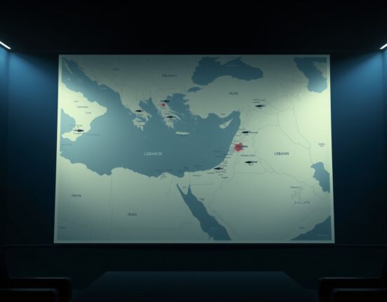 Strategic map analysis of Israeli military strikes targeting Iran and Lebanon.