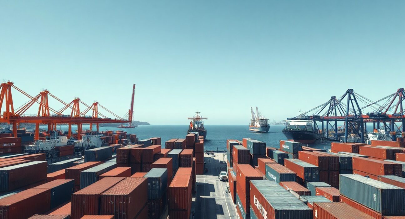 Container ships and cranes at an Italian port, representing Italy's trade activity with the EU.