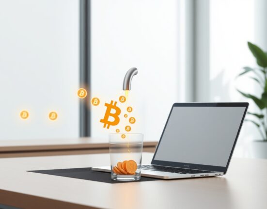 Conceptual image of a Bitcoin faucet distributing digital currency, representing Jack Dorsey's revival initiative.