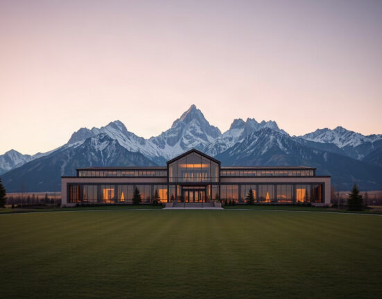 Jackson Hole symposium conference center with Teton mountains in background