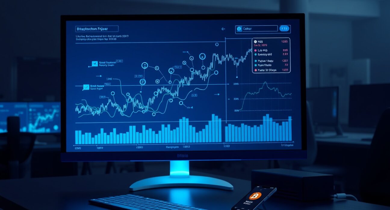 Jane Street Bitcoin transaction analysis on a professional trading desk monitor showing blockchain data.
