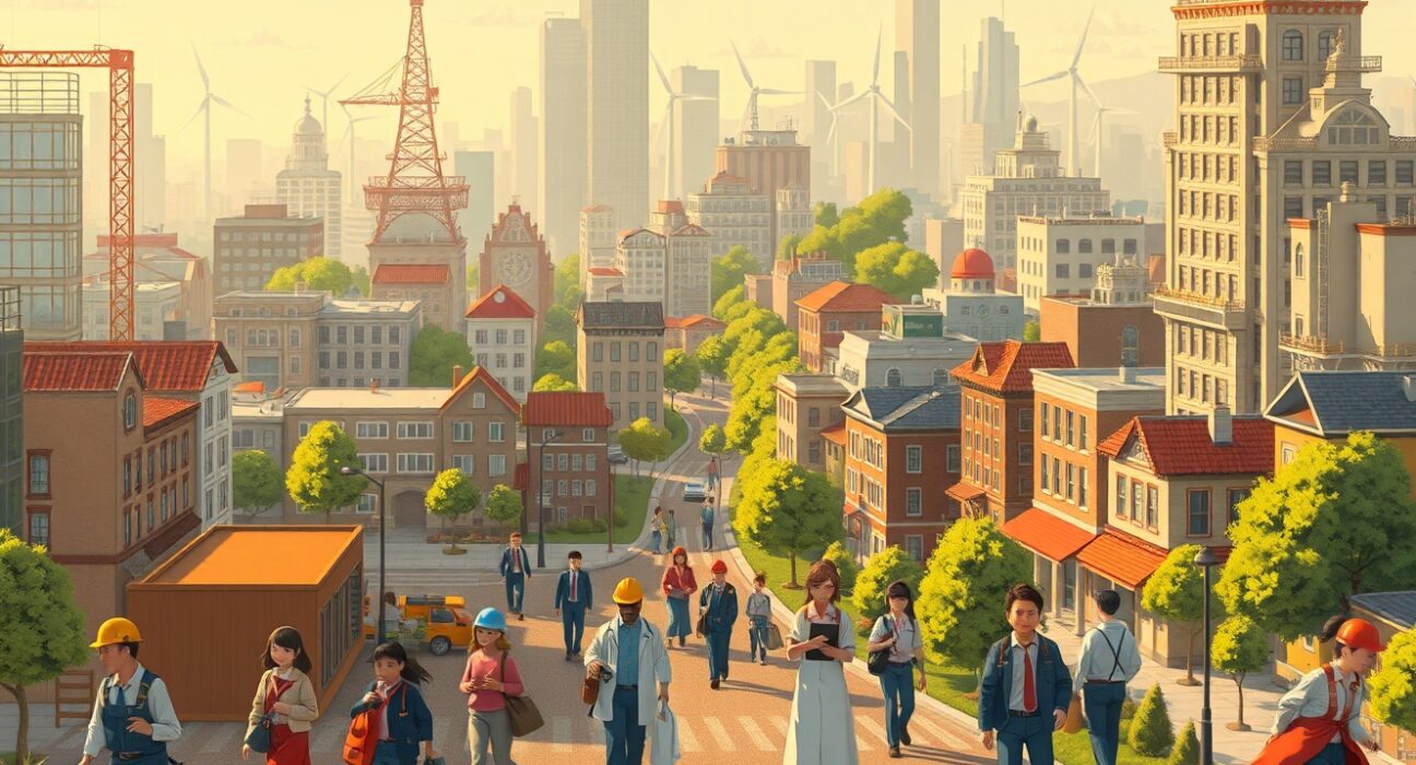 Illustration of strong US job growth and economic activity impacting Federal Reserve decisions.