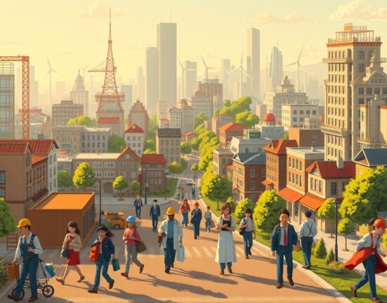 Illustration of strong US job growth and economic activity impacting Federal Reserve decisions.