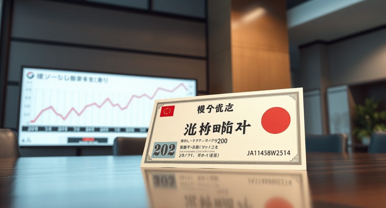 Japanese government bond certificate representing the surge to a 26-year high yield.