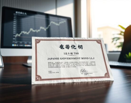 Japanese government bond certificate representing the record-high 2-year bond yield surge.