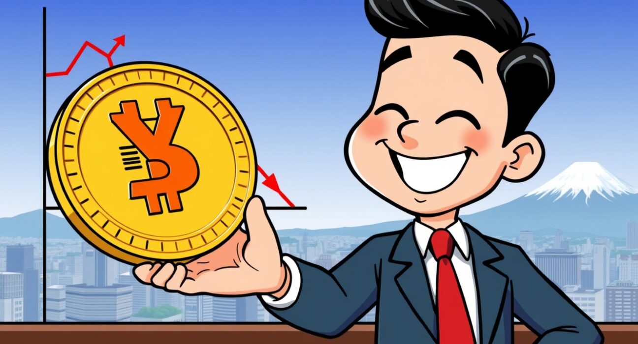 A cartoon illustration of Japan's new, simplified crypto tax policy bringing clarity to investors.