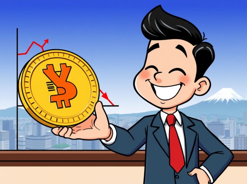 A cartoon illustration of Japan's new, simplified crypto tax policy bringing clarity to investors.