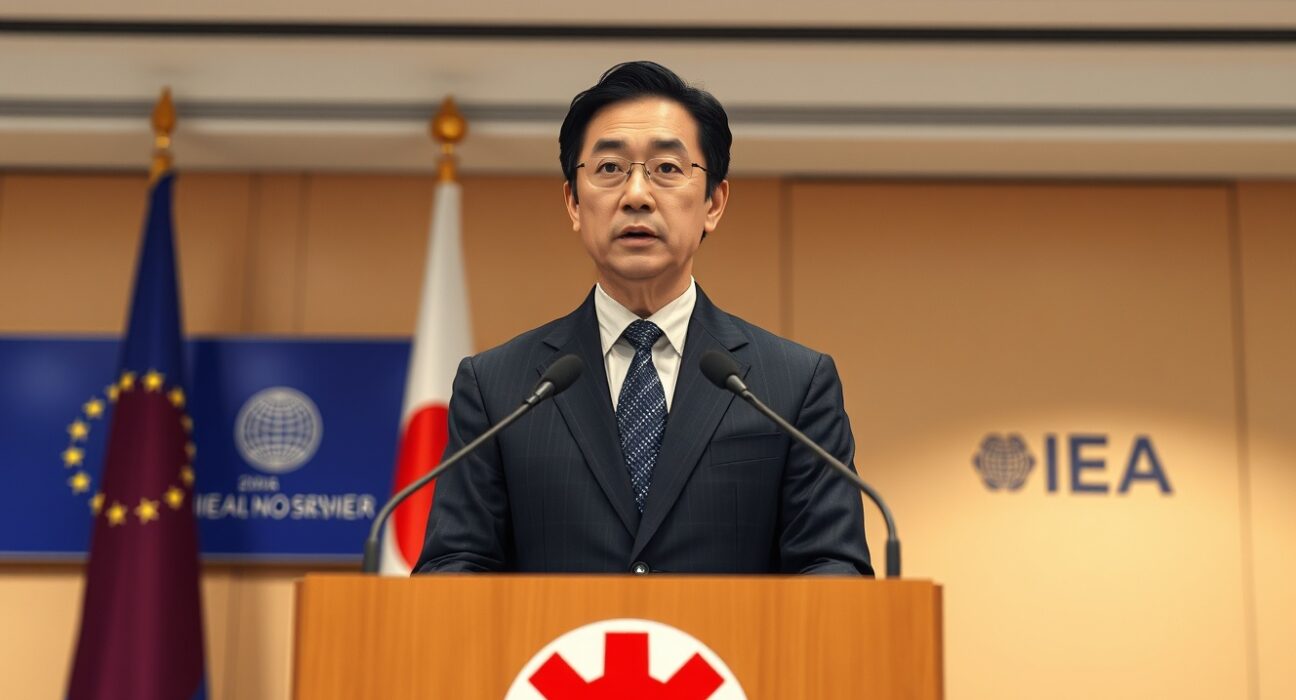 Japan's Industry Minister announces IEA strategic oil reserve discussions for market stability.