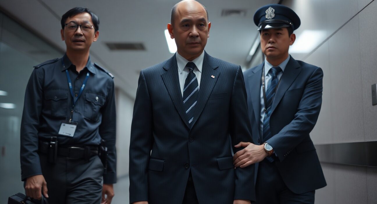 Japanese police escort Prince Group executive Hu Xiaowei in Tokyo