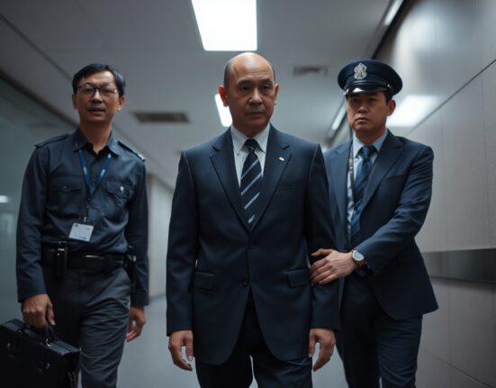 Japanese police escort Prince Group executive Hu Xiaowei in Tokyo