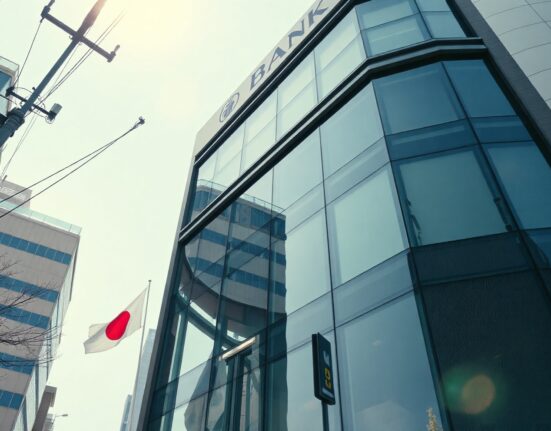 A modern bank building in Tokyo, Japan, symbolizing the country's banking sector and lending activity.