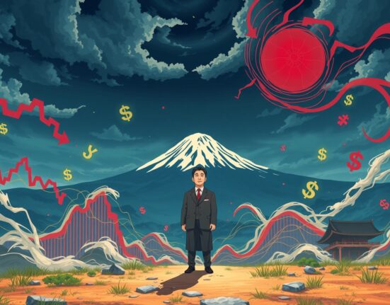 Japan finance minister addressing bond yield crisis and market stability concerns with global implications.